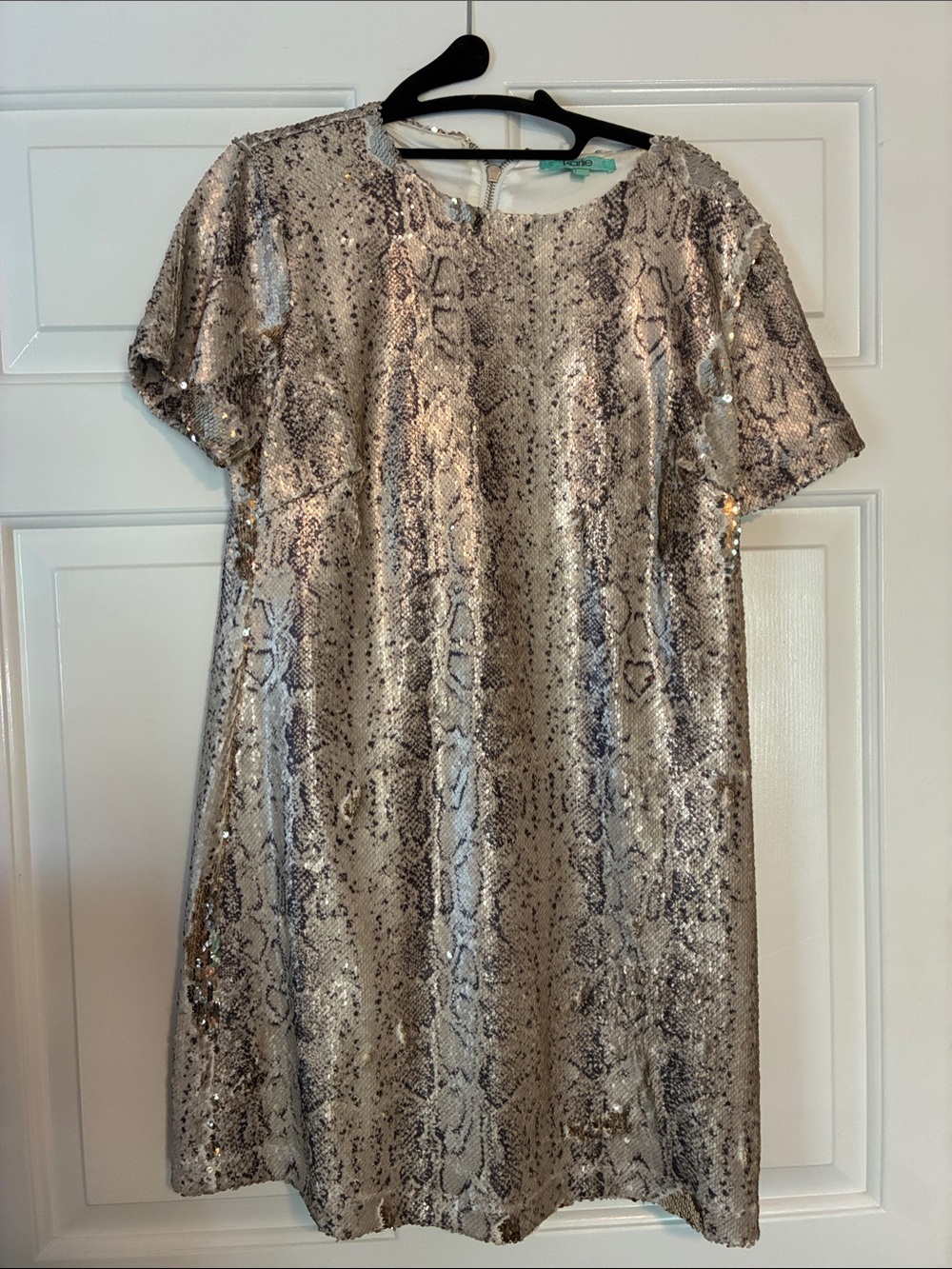 Karlie Sequin Snake-Print Mini Dress in Neutral Metallics